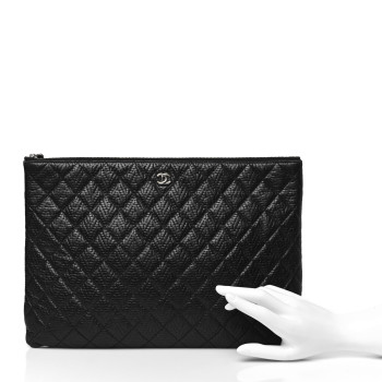 CHANEL Woven Lambskin Quilted Large Cosmetic Case Black