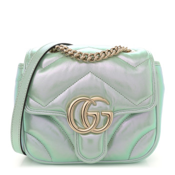 GUCCI Iridescent Nappa Chevron Matelasse Mini GG Marmont Shoulder Bag