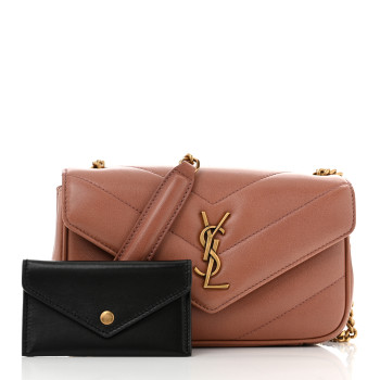 SAINT LAURENT Lambskin Chevron Quilted Mini Loulou Bag Barely Pink