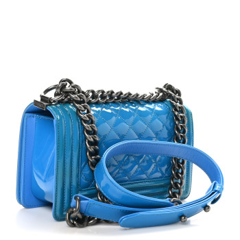 CHANEL Patent Calfskin Quilted Small Boy Flap Blue