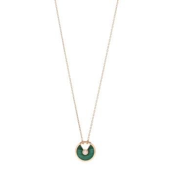 CARTIER 18K Pink Gold Diamond Malachite SM Amulette de Cartier Pendant Necklace