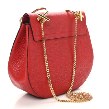 CHLOE Grained Lambskin Drew Shoulder Bag Plaid Red