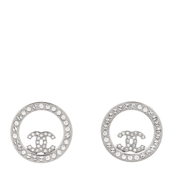 CHANEL Crystal CC Round Earrings Silver