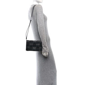 BOTTEGA VENETA Calfskin Maxi Intrecciato Edge Stitch Cassette Crossbody Bag Black