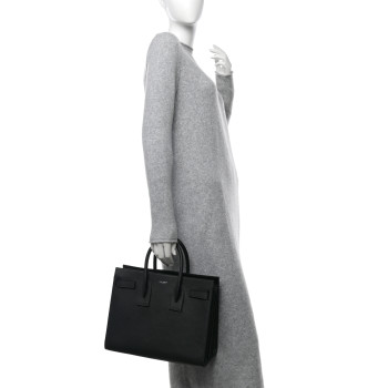 SAINT LAURENT Grained Calfskin Small Sac De Jour Black
