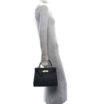 HERMES Togo Matte Porosus Crocodile Kelly Retourne Touch 28 Black