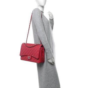 CHANEL Patent Maxi Quilted Double Flap Dark Pink