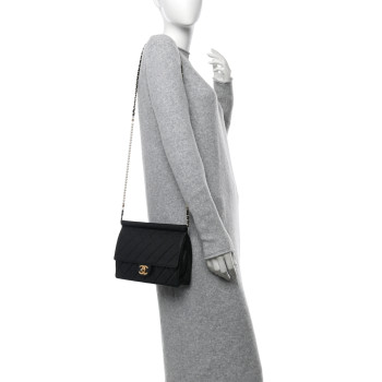 CHANEL Lambskin Quilted Large Pearl Chain Flap Bag Black