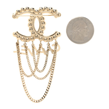 CHANEL Metal Crystal Bow-tiful CC Chain Brooch Gold