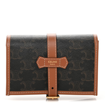 CELINE Triomphe Canvas Calfskin Jewelry Pouch Tan