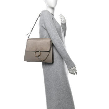 CHLOE Calfskin Suede Medium Faye Shoulder Bag Motty Grey