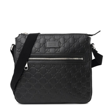 GUCCI Guccissima Signature Small Flat Messenger Bag Black