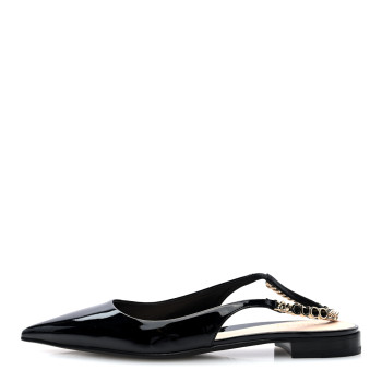 GUCCI Patent Signoria Ballet Slingback Ballet Flat 37.5 Black