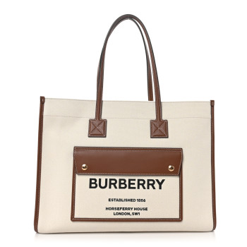 BURBERRY Canvas Smooth Calfskin Medium Two Tone Freya Tote Brown