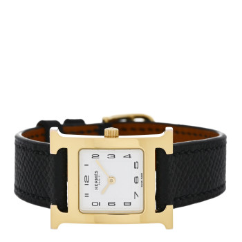 HERMES Stainless Steel Epsom 21mm Heure H Hour Quartz Watch Noir