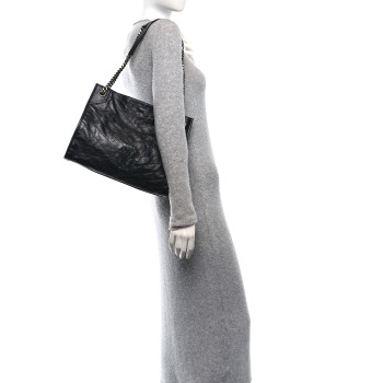 SAINT LAURENT Crinkled Calfskin Matelasse Monogram Medium Niki Shopper Tote Black