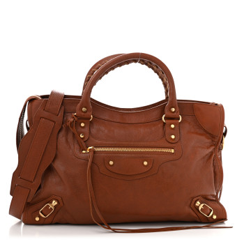 BALENCIAGA Agneau Classic Gold Hardware City Marron Cognac