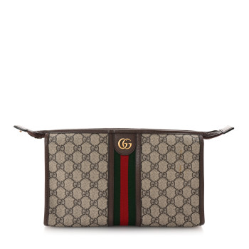 GUCCI GG Supreme Monogram Web Ophidia GG Toiletry Case Beige New Acero