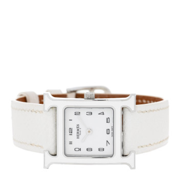 HERMES Stainless Steel Epsom Lacquer 21mm Heure H Hour Quartz Watch Blanc