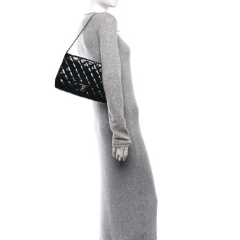 CHANEL Patent Quilted Clutch with Chain Flap Black