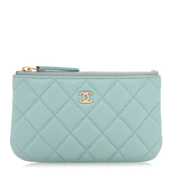 CHANEL Caviar Quilted Small Cosmetic Case Light Blue