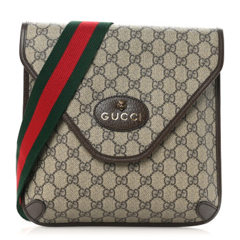 GUCCI GG Supreme Monogram Web Medium Neo Vintage Flap Messenger Bag Beige New Acero
