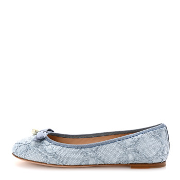 CHRISTIAN DIOR Raffia Cannage Dior Ballet Flat 38 Bleu Pastel