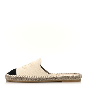 CHANEL Denim CC Espadrille Mules 37 White Black