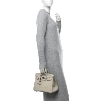 HERMES Matte Porosus Crocodile Birkin 25 Beton