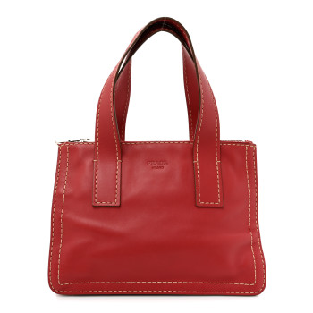 PRADA City Calf Stitched Double Zip Shoulder Bag Fuoco