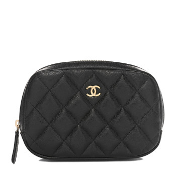 CHANEL Caviar Quilted Small Curvy Pouch Cosmetic Case Black