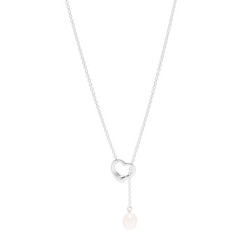 TIFFANY Sterling Silver Freshwater Cultured Pearl 9-9.5mm Elsa Peretti Open Heart Lariat Necklace