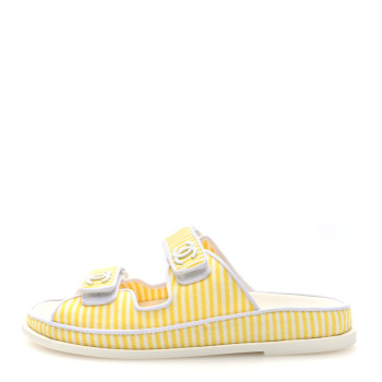 CHANEL Printed Calfskin Velcro Dad Flat Mules 38 White Yellow
