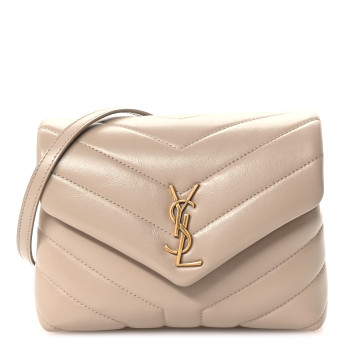 SAINT LAURENT Calfskin Y Quilted Monogram Toy Loulou Crossbody Bag Dark Beige