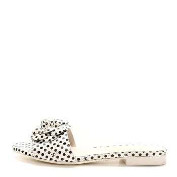 CHANEL Calfskin Printed Camellia CC Slides 36 Ivory Black