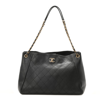 CHANEL Grained Calfskin Stitched Large Supple Rock Shopping Black CHANEL Grained Calfskin Stitched Large Supple Rock Shopping Black