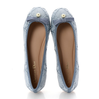 CHRISTIAN DIOR Raffia Cannage Dior Ballet Flat 38 Bleu Pastel