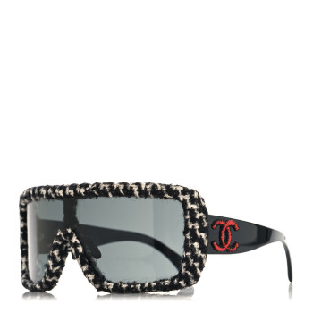 CHANEL Tweed Shield Sunglasses 71367 Black Red