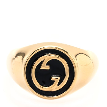 GUCCI Metal Enamel Interlocking G Ring S 52 6 Gold Black