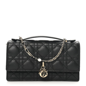 CHRISTIAN DIOR Lambskin Lady Dior Top Handle Clutch Black