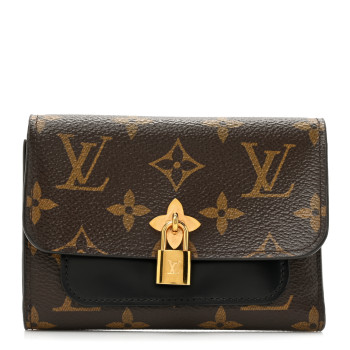 LOUIS VUITTON Monogram Flower Lock Compact Wallet Black
