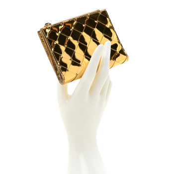 BOTTEGA VENETA Mirror Laminated Nappa Intrecciato Small Bi-Fold Zip Wallet Gold