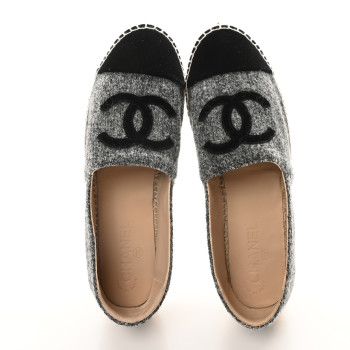 CHANEL Wool Velvet CC Espadrilles 40 Grey Black