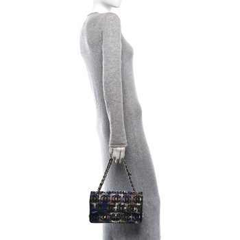 CHANEL Crystal Tweed CC Medium Double Flap Black