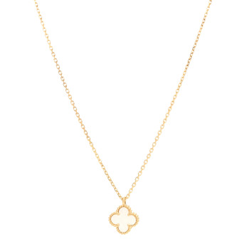 VAN CLEEF & ARPELS 18K Yellow Gold Mother of Pearl Sweet Alhambra Pendant Necklace