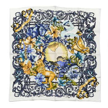 CHRISTIAN DIOR Silk Le Monde 90 Square Scarf White Multicolor