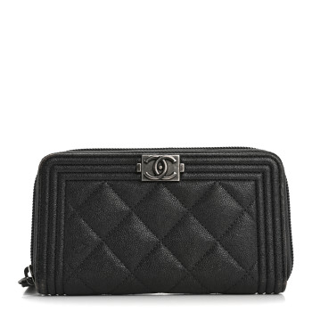 CHANEL Iridescent Caviar Quilted Small Boy Zip Around Wallet Grey