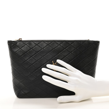 SAINT LAURENT Lambskin Quilted Gaby Cosmetic Pouch Black