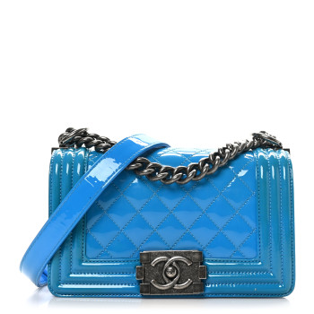 CHANEL Patent Calfskin Quilted Small Boy Flap Blue