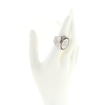 CHANEL Metal Enamel CC Ring 52 6 Silver White
